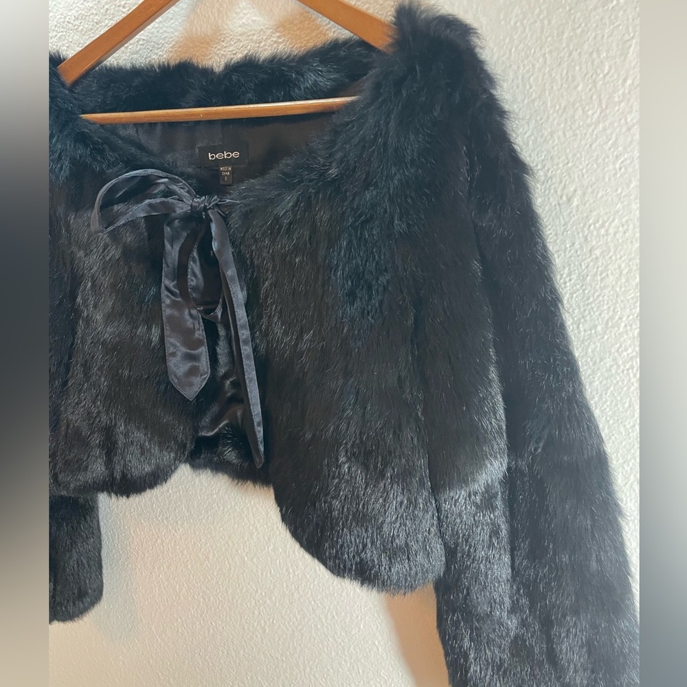 Bebe Genuine Rabbit Fur and Silk Cropped Shrug size S. - Picture 5 of 8
